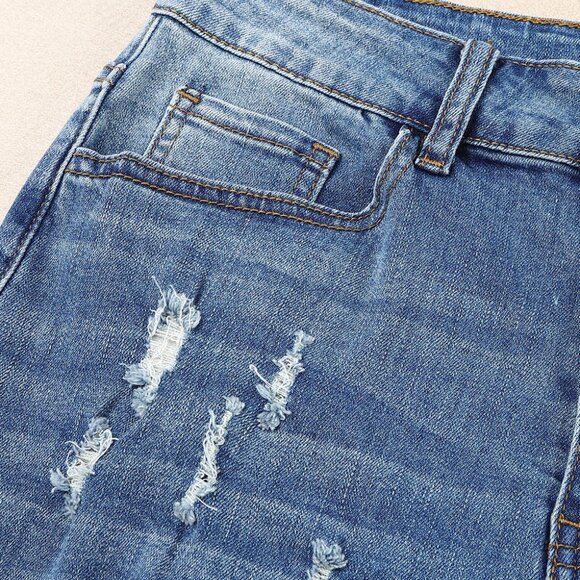 Baeful Checkered Patchwork Mid Waist Distressed Jeans - Picture 3 of 11